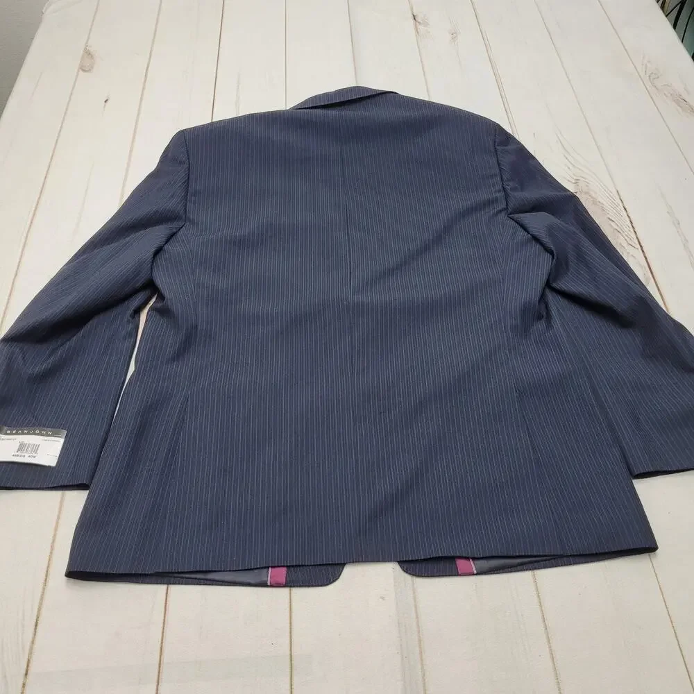 Sean John NWT navy blue pinstripe multi stripe blazer suit jacket 46R